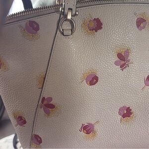 COACH  Cream Floral Leather Shoulder Bag with Pink Accents, wristlet Bundle